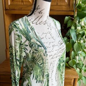 Pinc Green Palm-Print Longline Mesh Duster Swim Coverup Small